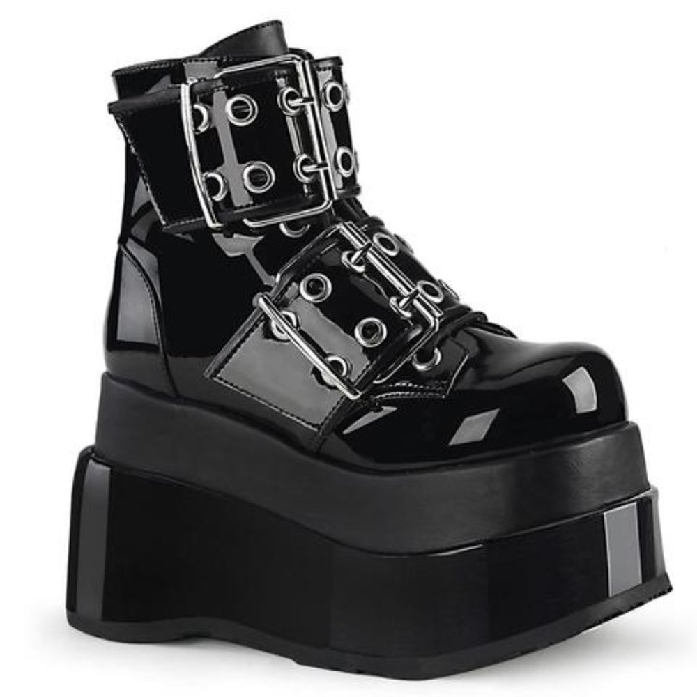 Demonia Bear-104 Black Patent Buckle Platform Ankle Boot - Picture 1 of 5